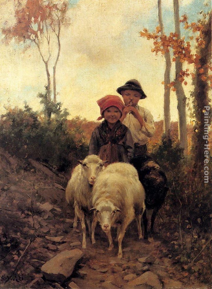 Stefano Bruzzi Children With Sheep On A Path